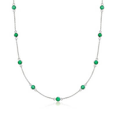 Ross-Simons 2.20 ct. t.w. Emerald Station Necklace in Sterling Silver