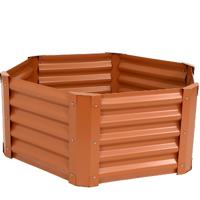 Sunnydaze Raised Powder-Coated Hexagon Steel Garden Bed Kit for Plants, Flowers, Vegetables and Herbs - 41" W x 16" Deep - Brown