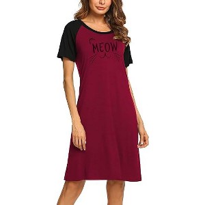 short sleep night dress cheibear Women's Short Sleeve CrewNeck Nightgown Sleep Dress Soft Spring Summer Night Dress with Pockets Small Black