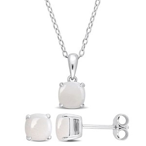 EVERLY JEWELRY | Sterling Silver 1-9/10 CT TGW Cushion-Cut Opal 2-Piece Solitaire Pendant with Chain and Stud Earrings Set - 18 in - 1 of 3