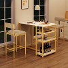 2-Person Dining Set - Marble Table w/2 Upholstered Chairs & 3-Tier Storage - Grey/Bistro Style - 2 of 4