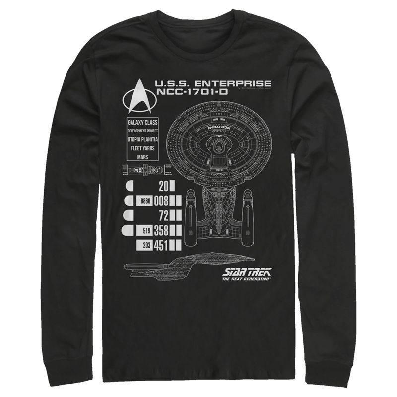 Men's Star Trek: The Next Generation Enterprise Galaxy Class NCC-1701-D Schematics Long Sleeve Shirt, 1 of 5