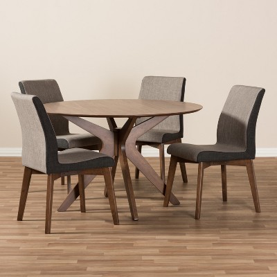 Kimberly 47" Walnut and Gravel Mid-Century Modern 5-Piece Dining Set