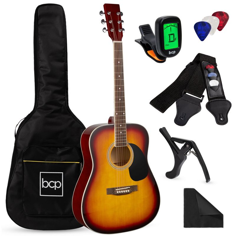 Best Choice Products 41in Full Size All-Wood Acoustic Guitar Starter Kit w/ Gig Bag, E-Tuner, Pick, Strap, Rag, 1 of 9