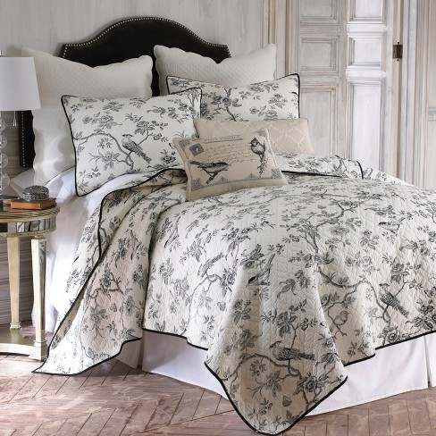 Black Toile Quilt Set Full, Queen Size Toile Bedding