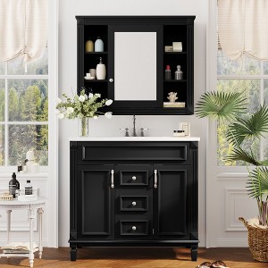 Okak 36" Bathroom Vanity with Ceramic Sink Modern Multi-function Bathroom Cabinet with 2 Soft Closing Doors and 2 Drawers Solid Wood Frame - 1 of 4