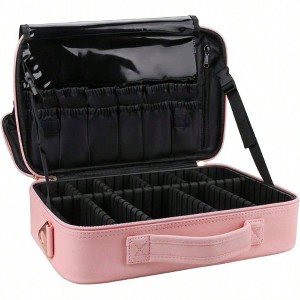 13.8” Large Travel Makeup Train Case, Cosmetic Organizer with Brush Holder, Adjustable Dividers & Shoulder Strap (Pink) pink Standard - 1 of 4