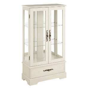 PAGED Classic Bookshelf Lighted Glass Display Cabinet with Adjustable Glass Shelves, 2 Doors and 1 Drawer for Home Office, Study - 1 of 4