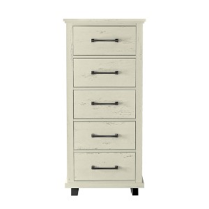 24 Wide Chest Of 5 Drawers With Stylish Metal Wood Grain Handles Saw Cut Off white Festivo Target