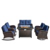 Buenhomino 7 Pieces Patio Furniture Set with Fire Pit Table, Rattan Wicker Swivel Rocker Chairs Sets with Ottomans, Swivel Glider Chairs - 2 of 4