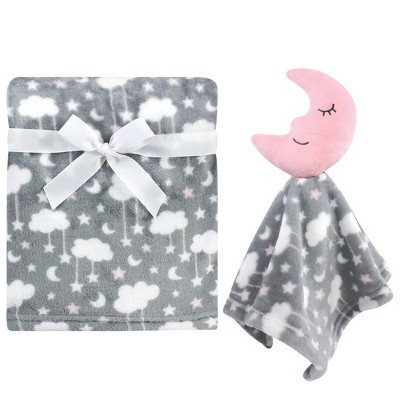 Hudson Baby Infant Girl Plush Blanket with Security Blanket, Moon Girl, One Size