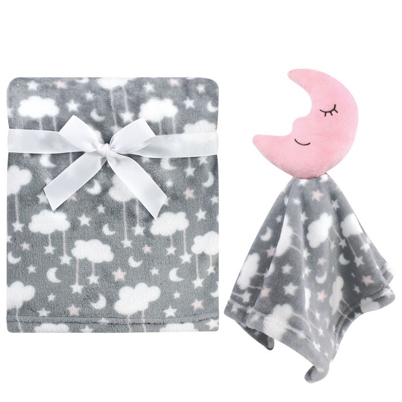 Hudson Baby Infant Girl Plush Blanket with Security Blanket, Moon Girl, One Size, 1 of 6