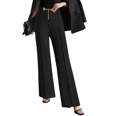 Women's Suit Pants High Waist Straight Leg Trousers with Metal Belt Business Casual Office Work