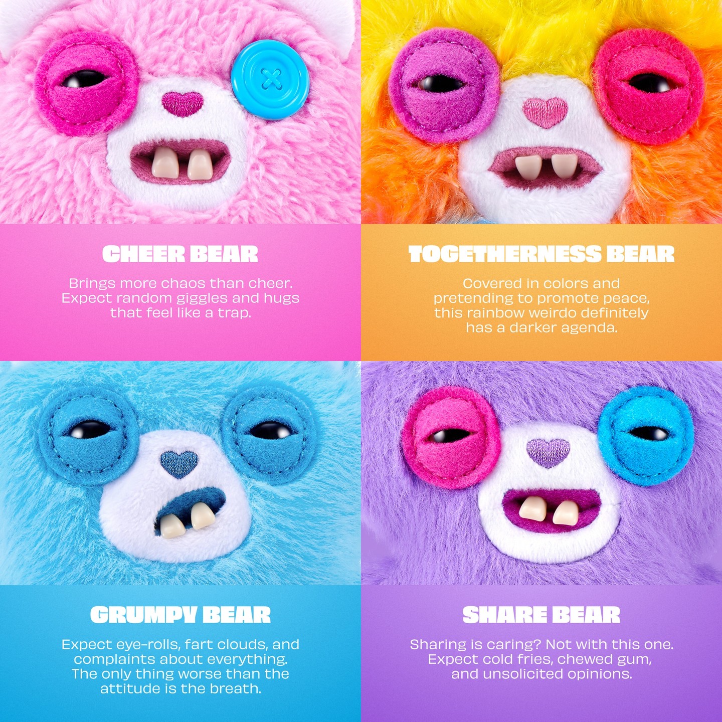 Детские мягкие игрушки Fuggler Care Bears Keyring Charms 5" — фото 3