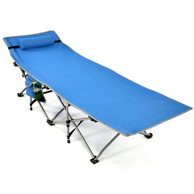 Folding Camping Cot Heavy-Duty Outdoor Cot Bed w/ Side Storage Pocket Green\Blue