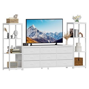 89 Inch TV Stand with 9 Fabric Drawers, Entertainment Center with 2 Industrial 4 Tier Bookcase, TV Media Console Table for Living Room, Bedroom - 1 of 4