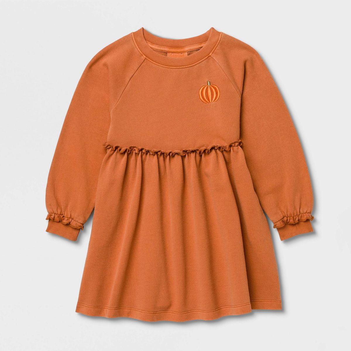 Toddler Girls' Halloween Embroidered Pumpkin Long Sleeve Dress - Cat & Jack™ Orange - thumbnail 2