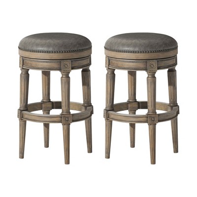 Maven Lane Pullman Upholstered Backless Kitchen Stool with Vegan Leather Cushion Seat, Set of 2