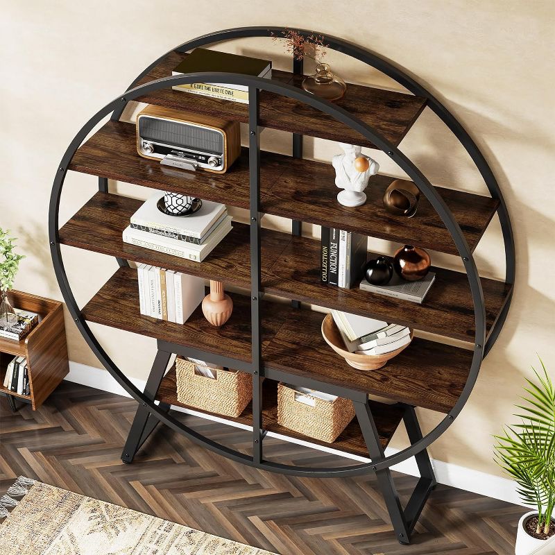 Tribesigns 67" 5-tier Round Bookshelf, Industrial Etagere Bookcase for Living Room, Geometric Display Rack Open Shelf Home Office, 4 of 10