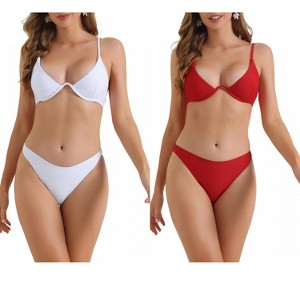 INSPIRE CHIC Women's Halter Underwire Adjustable Spaghetti Straps Triangle Bottoms Swimwear Bathing Bikini Suits 2 Sets - 1 of 4
