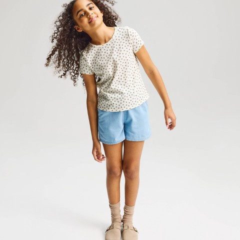 Детские Cat & Jack Girls' Printed Short Sleeve Fitted T-Shirt - Cat & Jack™ Cream Floral S
