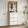 ORRD 3-Tier Shoe Cabinet with 2 Drawers & Hangers, White Wooden Entryway Storage Organizer for Hallway, Space Saving Bench with Flip Doors - 2 of 4