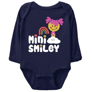 The Juniper Shop Mini Smiley Rainbow Cloud Aria Long Sleeve Bodysuit - NB - Navy - 1 of 4