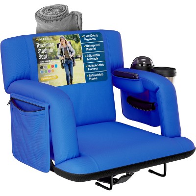 Reclining Stadium Seat for Bleachers with Back Support, Armrests, Cup Holder, Large Pockets, and Waterproof