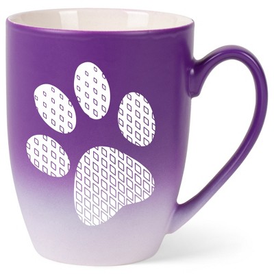 Elanze Designs Pawprint Diamond Gradient Two Toned Ombre Matte Purple and White 12 ounce Ceramic Stoneware Coffee Cup Mug