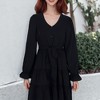 Anna-Kaci Women's Ruffle Chiffon V-Neck Bell Sleeves Beltd Midi Flowy Swing Skater Dress - 4 of 4