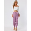 INSPIRE CHIC Women's Drawstring Elastic Waist Ankle Length Satin Joggers Pants with Pocket - 3 of 4