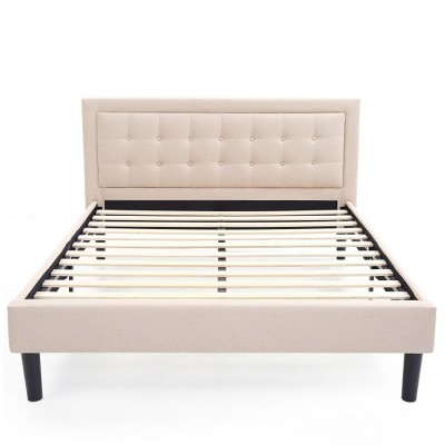 Classic Brands Mornington Modern Contemporary Style Button Tufted Headboard Upholstered Rails Low Profile Platform Bed Frame, Full, Linen