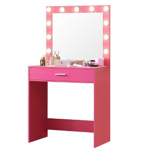 TiramisuBest Vanity Desk with Mirror & Lights,Large Drawer 1-Level Storage Dresser with 3 Lighting Modes, White - 1 of 4
