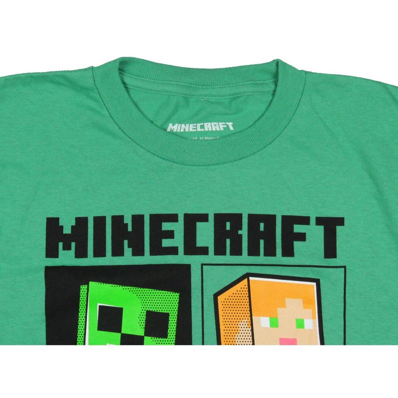 Minecraft Boy's Creeper Steve and Alex Panel Graphic Print T-Shirt Kids, 3 of 4