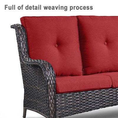 Detail view of sofa arm and cushion weaving