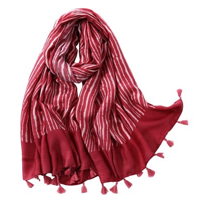 Sunset Stripes - Lightweight Striped Cotton Scarf with Tassels by Youzey