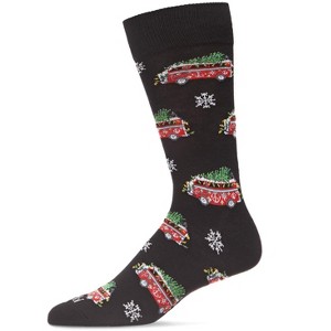 Memoi Men's Festive Retro Bus Holiday Novelty Crew Socks Black 10-13 - 1 of 4