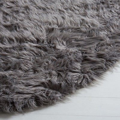 Gray Rectangular Tufted Cotton Sheepskin Fur Rug, 2' x 3'