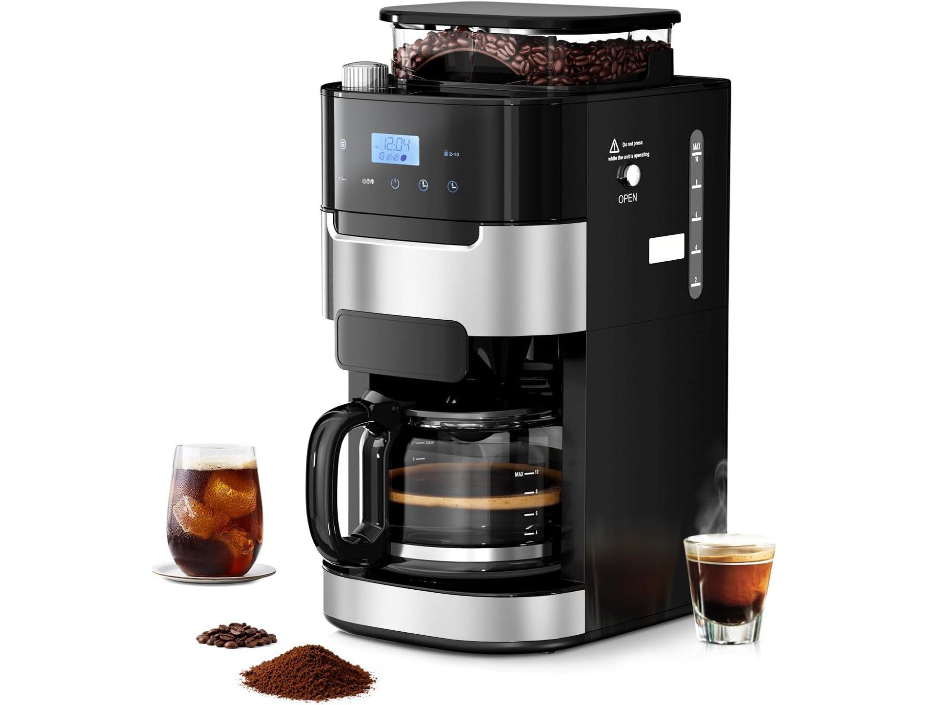 ZAFRO 10-Cup Digital Drip Coffee Maker with Built-In Grinder, 12-Hour Timer, Programmable, 1.5L Water Tank, Keep-Warm Function
