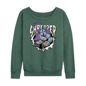 Women's - Teenage Mutant Ninja Turtles - Shredder Lights Lightweight French Terry Wide Neck Long Sleeve Shirt - 1 of 4