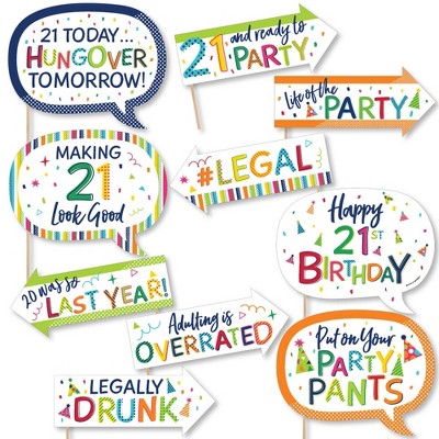 Big Dot of Happiness Funny 21st Birthday - Cheerful Happy Birthday - Colorful Twenty-First Birthday Party Photo Booth Props Kit - 10 Piece