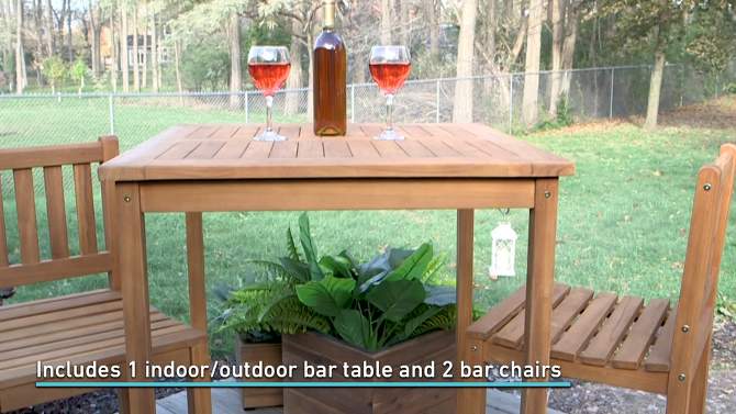 Sunnydaze 3-Piece Teak Wood Outdoor Bar Set -  Brown, 2 of 10, play video