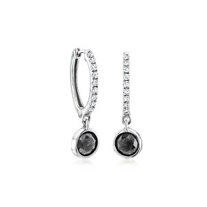Ross-Simons 0.98 ct. t.w. Black Diamond and .22 ct. t.w. White Diamond Hoop Drop Earrings in Sterling Silver - 1 of 3