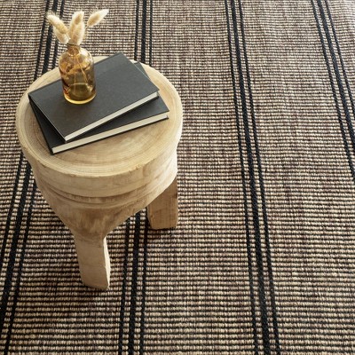 Black and Camel Handwoven Wool Herringbone Rug 3' x 5'