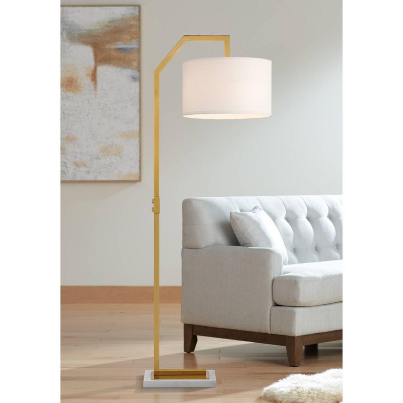 Possini Euro Design Kittridge Mid Century Modern 62 1/2" Tall Standing Floor Lamp Light Curved Chairside Arc Marble Base Foot Switch Metal Warm Gold, 2 of 9