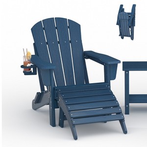 Folding Adirondack Chair Set of 4, HDPE Outdoor Chair with Cup