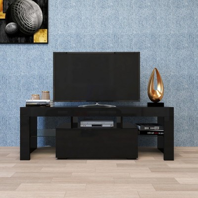 VYNXARIA Black TV Stand,Flat Screen TV Cabinet, Gaming Consoles - in Lounge Room, Living Room and Bedroom(Black)
