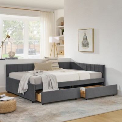Modern Upholstered Velvet Daybed with Two Rolling Storage Drawers, Full Size Sofa Bed Frame for Living Room or Guest Room – The Pop Home