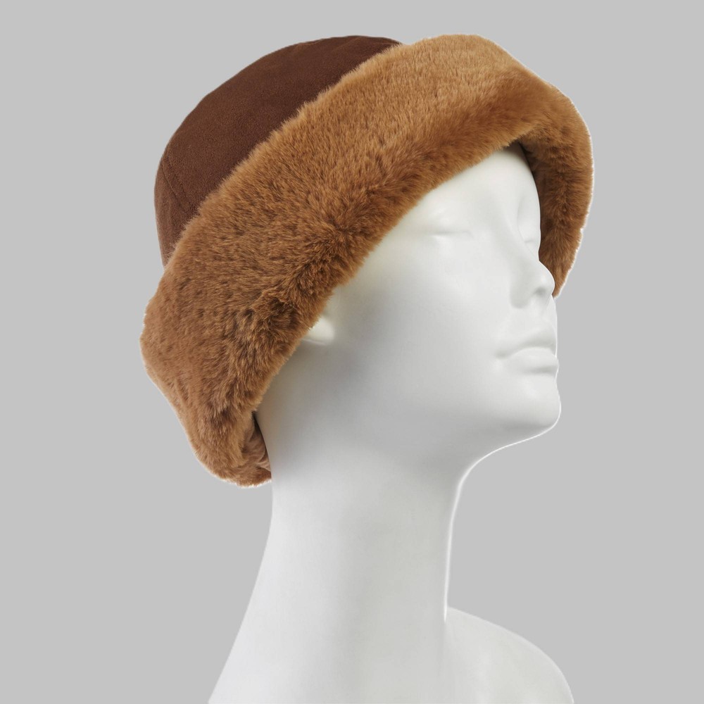 Isotoner Recycled Microsuede Fur Trim Hat - Brown L/XL