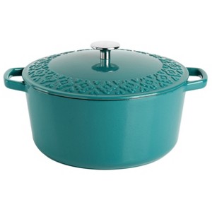 Spice by Tia Mowry Savory Saffron 3.9 Quart  Enameled Cast Iron Dutch Oven with Lid in Teal - 1 of 4